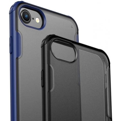 Apple iPhone 7 Plus Kılıf Volks Serisi Kenarları Silikon Arkası Şeffaf Sert Kapak - Lacivert