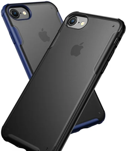 Apple iPhone 7 Plus Kılıf Volks Serisi Kenarları Silikon Arkası Şeffaf Sert Kapak - Lacivert