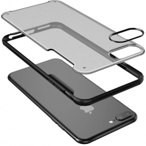 Apple iPhone 7 Plus Kılıf Volks Serisi Kenarları Silikon Arkası Şeffaf Sert Kapak - Siyah