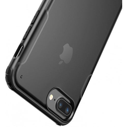 Apple iPhone 7 Plus Kılıf Volks Serisi Kenarları Silikon Arkası Şeffaf Sert Kapak - Siyah