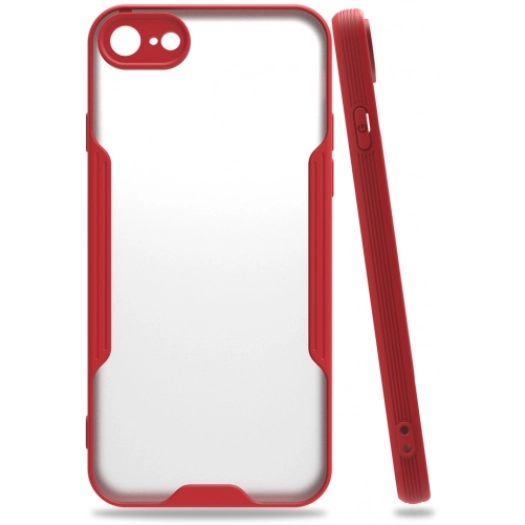 Apple iPhone 8 Kılıf Renkli Silikon Kamera Lens Korumalı Şeffaf Parfe Kapak - Kırmızı