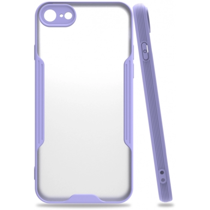 Apple iPhone 8 Kılıf Renkli Silikon Kamera Lens Korumalı Şeffaf Parfe Kapak - Lila