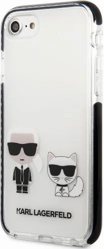 Apple iPhone 8 Kılıf Karl Lagerfeld Kenarları Siyah Silikon K&C Dizayn Kapak - Beyaz