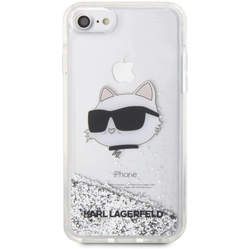 Apple iPhone 8 Kılıf Karl Lagerfeld Sıvılı Simli Choupette Head Dizayn Kapak - Gümüş