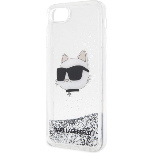 Apple iPhone 8 Kılıf Karl Lagerfeld Sıvılı Simli Choupette Head Dizayn Kapak - Gümüş