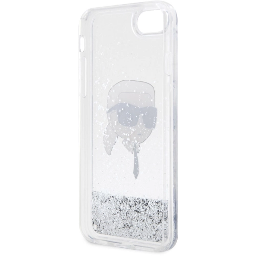 Apple iPhone 8 Kılıf Karl Lagerfeld Sıvılı Simli Karl Head Dizayn Kapak - Gümüş