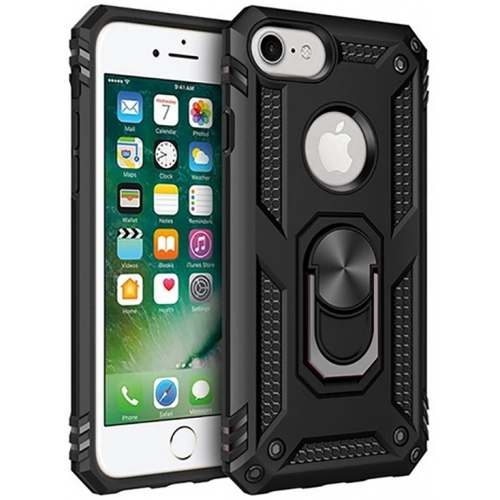 Apple iPhone 8 Kılıf Silikon Zırhlı Standlı Yüzüklü Mıknatıslı Tank Kapak - Siyah