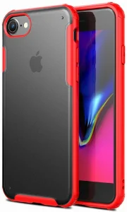 Apple iPhone 8 Kılıf Volks Serisi Kenarları Silikon Arkası Şeffaf Sert Kapak - Kırmızı