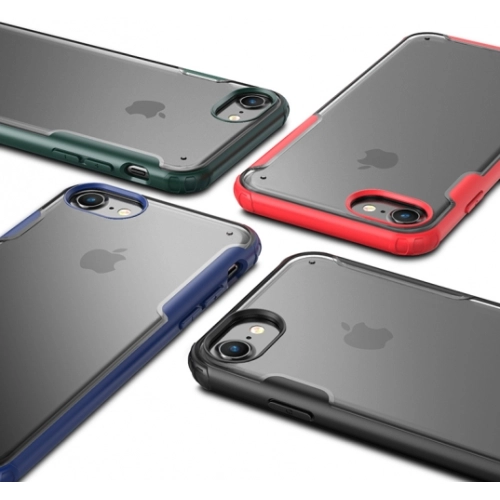 Apple iPhone 8 Kılıf Volks Serisi Kenarları Silikon Arkası Şeffaf Sert Kapak - Lacivert