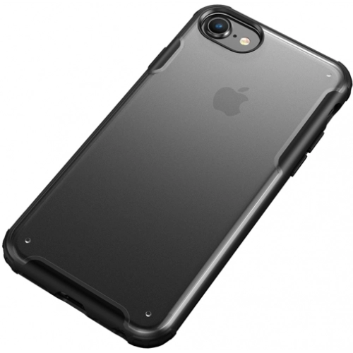 Apple iPhone 8 Kılıf Volks Serisi Kenarları Silikon Arkası Şeffaf Sert Kapak - Siyah