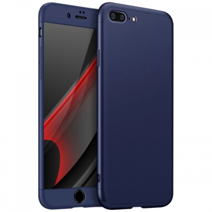 Apple iPhone 8 Plus Kılıf 3 Parçalı 360 Tam Korumalı Rubber AYS Kapak  - Lacivert