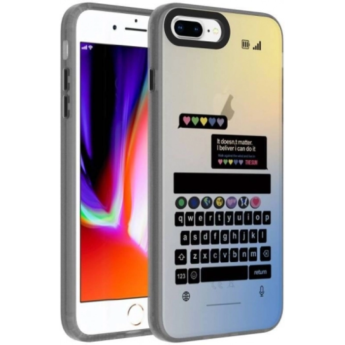 Apple iPhone 8 Plus Kılıf Desenli Zore Dragon Sert Kapak - Klavye