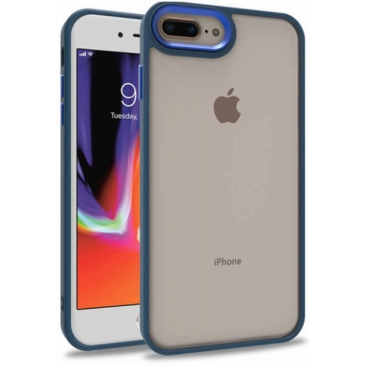 Apple iPhone 8 Plus Kılıf Electro Silikon Renkli Flora Kapak - Mavi