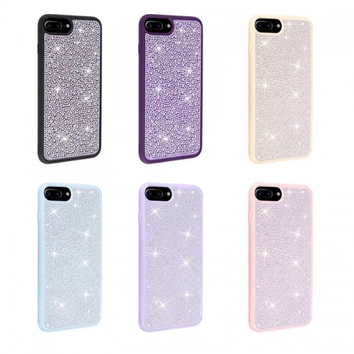 Apple iPhone 8 Plus Kılıf Parlak Taşlı Tasarım Kenarları Silikon Zore Ston Kapak - Beyaz