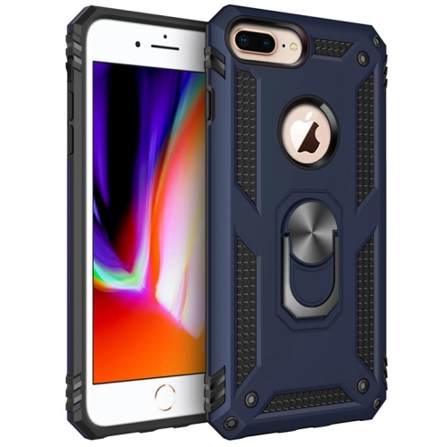 Apple iPhone 8 Plus Kılıf Silikon Zırhlı Standlı Yüzüklü Mıknatıslı Tank Kapak - Rose Gold