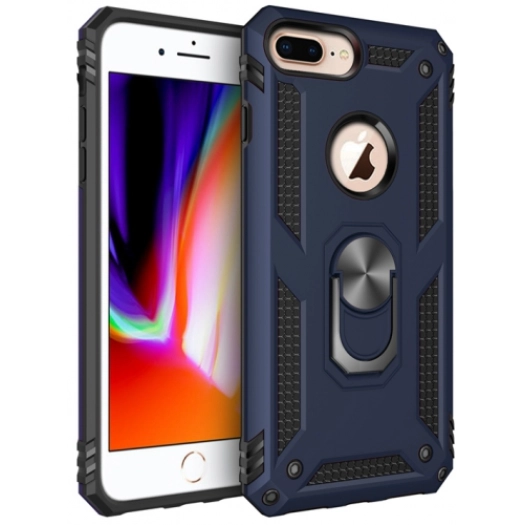 Apple iPhone 8 Plus Kılıf Silikon Zırhlı Standlı Yüzüklü Mıknatıslı Tank Kapak - Rose Gold