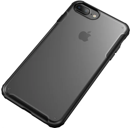 Apple iPhone 8 Plus Kılıf Volks Serisi Kenarları Silikon Arkası Şeffaf Sert Kapak - Siyah