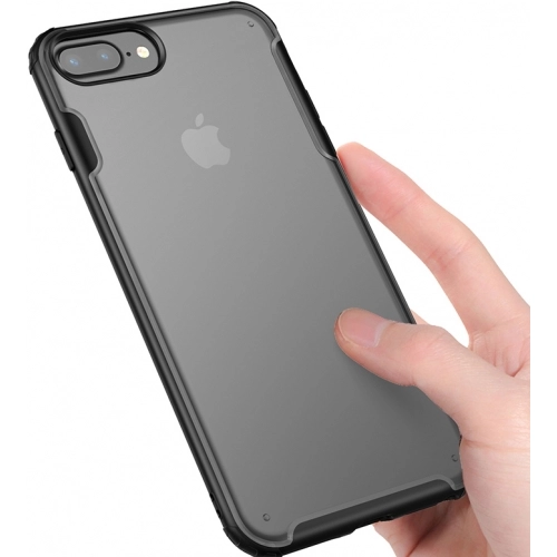 Apple iPhone 8 Plus Kılıf Volks Serisi Kenarları Silikon Arkası Şeffaf Sert Kapak - Siyah