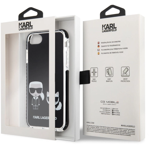 Apple iPhone SE 2020 Kılıf Karl Lagerfeld Kenarları Siyah Silikon K&C Dizayn Kapak - Beyaz