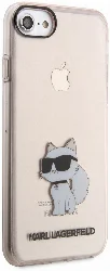 Apple iPhone SE 2020 Kılıf Karl Lagerfeld Transparan Choupette Dizayn Kapak - Pembe