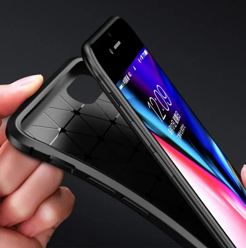 Apple iPhone SE 3 2022 Kılıf Karbon Serisi Mat Fiber Silikon Negro Kapak - Siyah