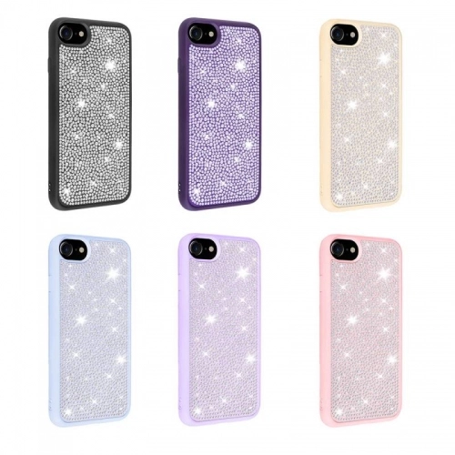 Apple iPhone SE 3 2022 Kılıf Parlak Taşlı Tasarım Kenarları Silikon Zore Ston Kapak - Beyaz