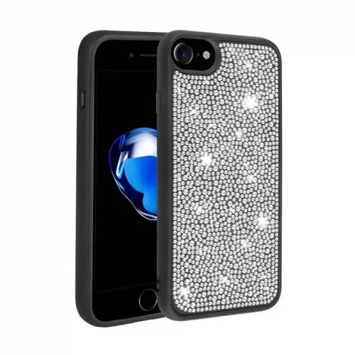 Apple iPhone SE 3 2022 Kılıf Parlak Taşlı Tasarım Kenarları Silikon Zore Ston Kapak - Siyah
