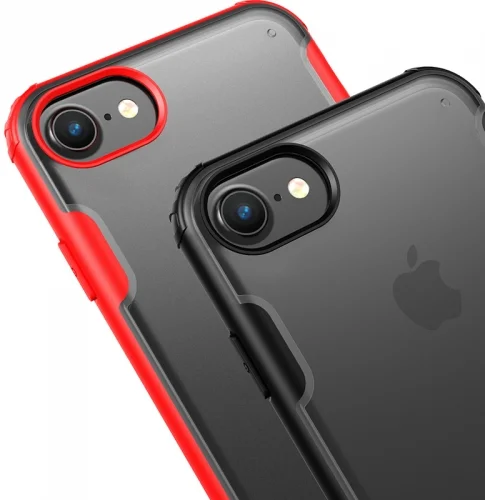 Apple iPhone SE 3 2022 Kılıf Volks Serisi Kenarları Silikon Arkası Şeffaf Sert Kapak - Kırmızı