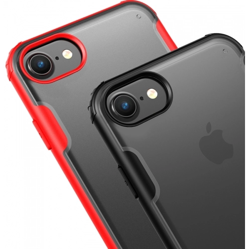 Apple iPhone SE 3 2022 Kılıf Volks Serisi Kenarları Silikon Arkası Şeffaf Sert Kapak - Kırmızı