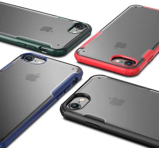 Apple iPhone SE 3 2022 Kılıf Volks Serisi Kenarları Silikon Arkası Şeffaf Sert Kapak - Lacivert