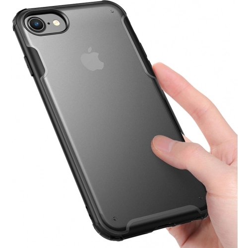 Apple iPhone SE 3 2022 Kılıf Volks Serisi Kenarları Silikon Arkası Şeffaf Sert Kapak - Siyah