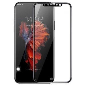Apple iPhone X Kırılmaz Cam Tam Kapatan Kenarları Kırılmaya Dayanıklı Cam Ekran Koruyucu - Siyah