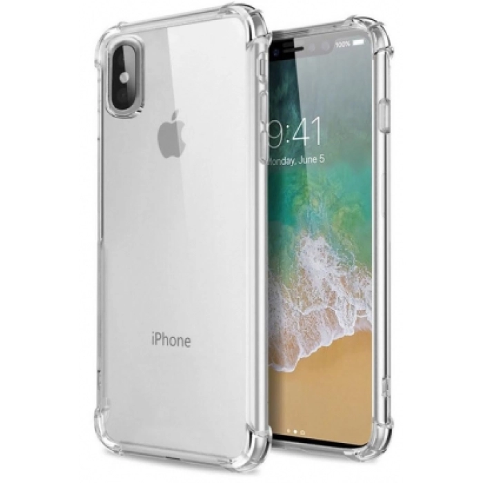 Apple iPhone X Kılıf Silikon Köşe Korumalı Airbag Darbe Emici Kapak - Şeffaf