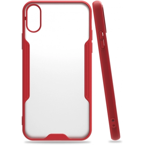 Apple iPhone X Kılıf Renkli Silikon Kamera Lens Korumalı Şeffaf Parfe Kapak - Kırmızı