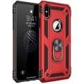 Apple iPhone X Kılıf Silikon Zırhlı Standlı Yüzüklü Mıknatıslı Tank Kapak - Kırmızı