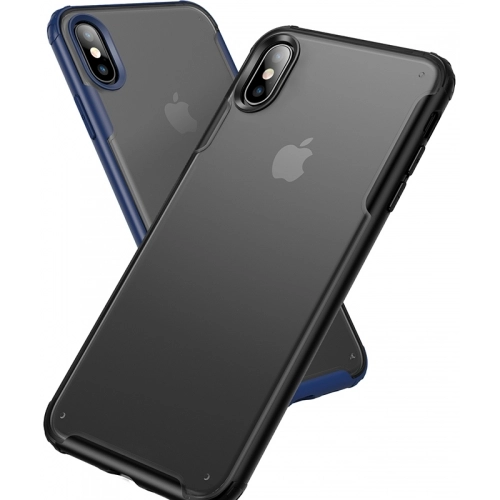 Apple iPhone X Kılıf Volks Serisi Kenarları Silikon Arkası Şeffaf Sert Kapak - Lacivert