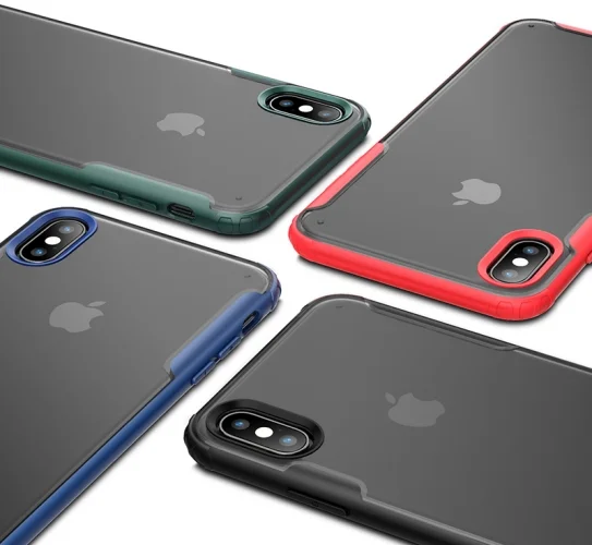 Apple iPhone X Kılıf Volks Serisi Kenarları Silikon Arkası Şeffaf Sert Kapak - Lacivert