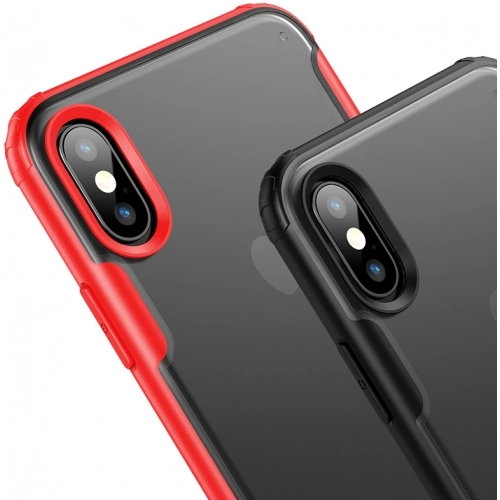 Apple iPhone X Kılıf Volks Serisi Kenarları Silikon Arkası Şeffaf Sert Kapak - Siyah