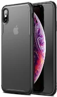 Apple iPhone X Kılıf Volks Serisi Kenarları Silikon Arkası Şeffaf Sert Kapak - Siyah
