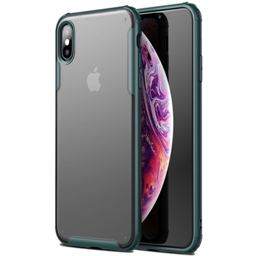 Apple iPhone X Kılıf Volks Serisi Kenarları Silikon Arkası Şeffaf Sert Kapak - Yeşil