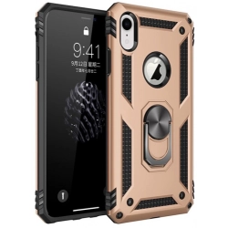 Apple iPhone Xr Kılıf Silikon Zırhlı Standlı Yüzüklü Mıknatıslı Tank Kapak - Gold