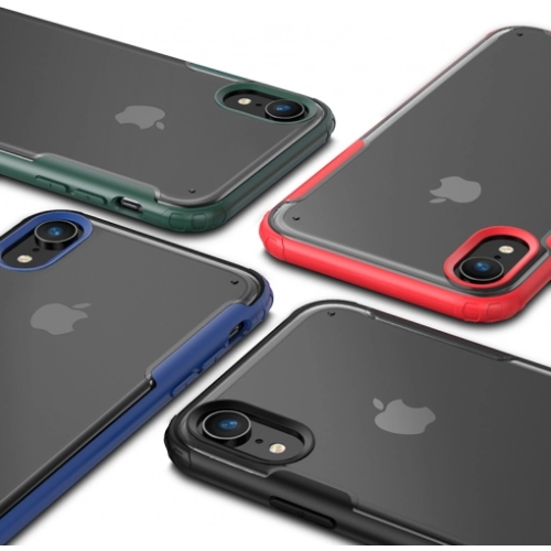 Apple iPhone Xr Kılıf Volks Serisi Kenarları Silikon Arkası Şeffaf Sert Kapak - Kırmızı