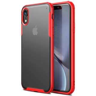 Apple iPhone Xr Kılıf Volks Serisi Kenarları Silikon Arkası Şeffaf Sert Kapak - Kırmızı