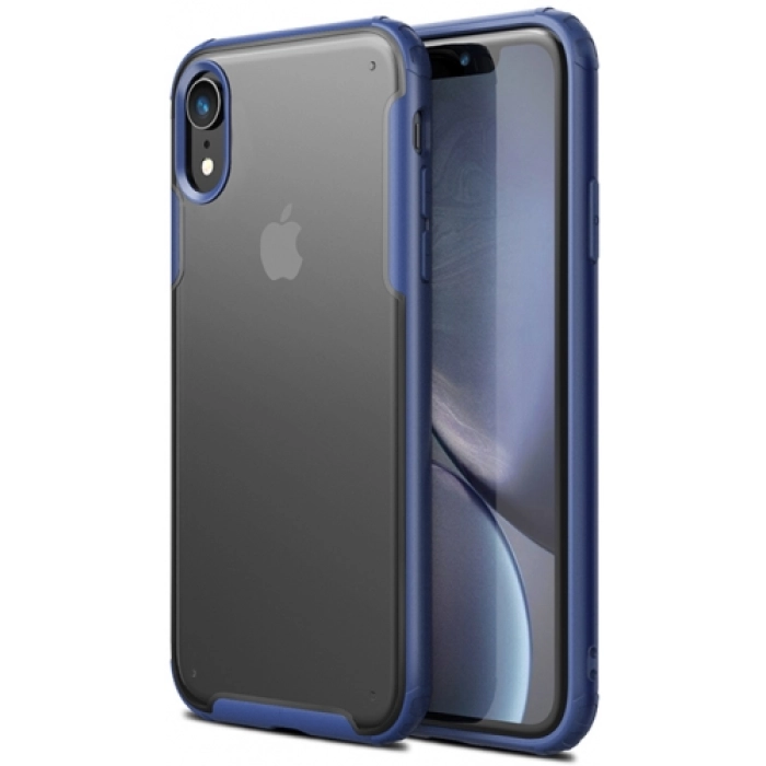 Apple iPhone Xr Kılıf Volks Serisi Kenarları Silikon Arkası Şeffaf Sert Kapak - Lacivert