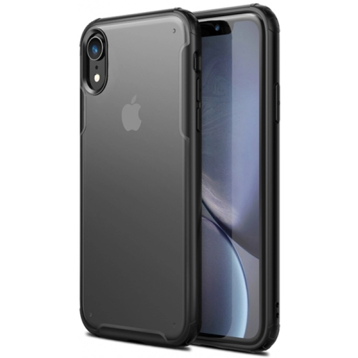 Apple iPhone Xr Kılıf Volks Serisi Kenarları Silikon Arkası Şeffaf Sert Kapak - Siyah