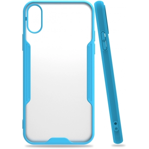 Apple iPhone Xs Kılıf Renkli Silikon Kamera Lens Korumalı Şeffaf Parfe Kapak - Mavi