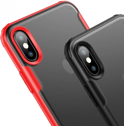 Apple iPhone Xs Kılıf Volks Serisi Kenarları Silikon Arkası Şeffaf Sert Kapak - Kırmızı