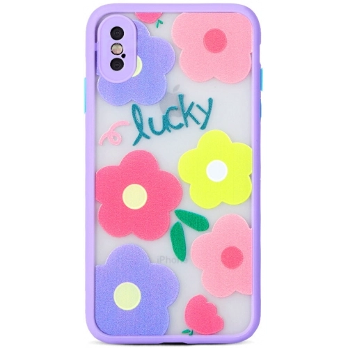 Apple iPhone Xs Max Kılıf Baskılı Kamera Korumalı Arkası Şeffaf Mat Silikon Kapak - Lila