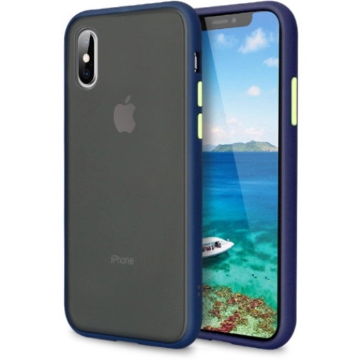 Apple iPhone Xs Max Kılıf Exlusive Arkası Mat Tam Koruma Darbe Emici - Lacivert