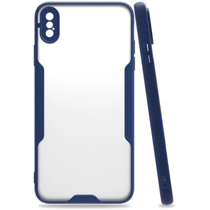 Apple iPhone Xs Max Kılıf Renkli Silikon Kamera Lens Korumalı Şeffaf Parfe Kapak - Lacivert
